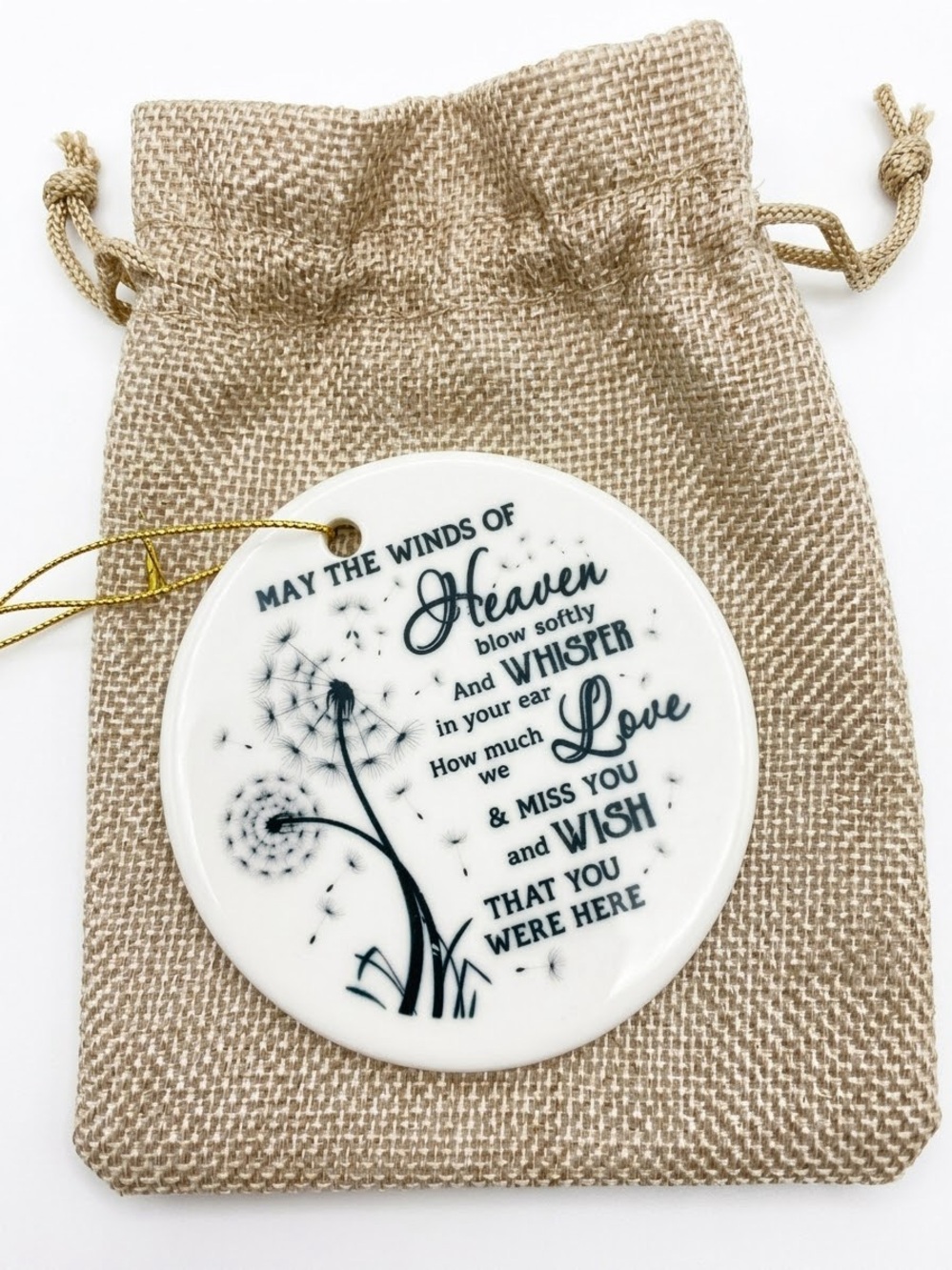In memoriam Sentimental Dandelion Ornament - White and Black, ceramic, NEW!